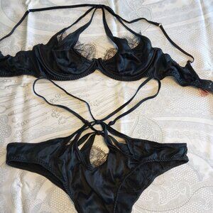 Agent Provocateur Robyn Black Silk and Lace Bra and Brief Set